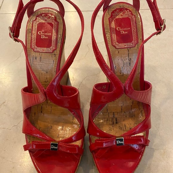 Christian Dior Red Starlet Wedge Platform Sandals - Picture 1 of 5
